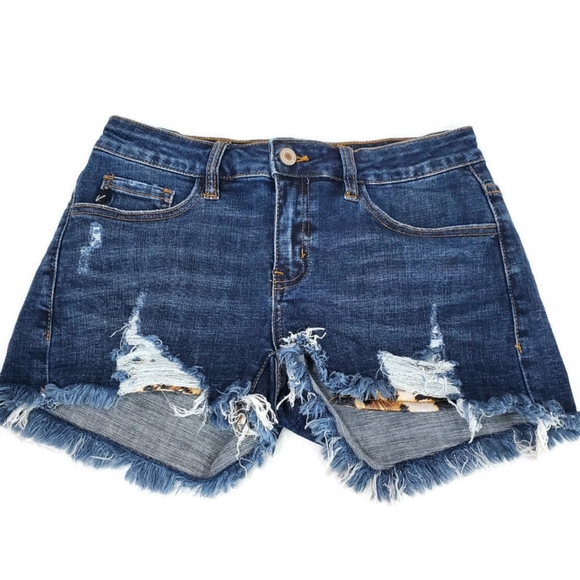 Leopard Pocket KanCan Jean Shorts Distressed Size Small - Picture 5 of 12